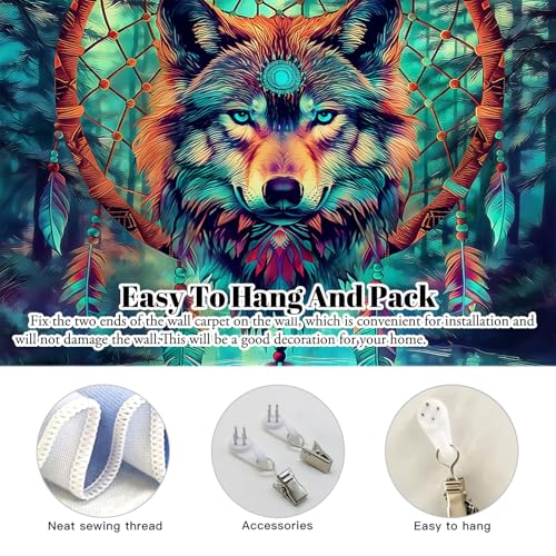 Tapiz de lobo turquesa místico para transformar tu dormitorio en un refugio de paz 6