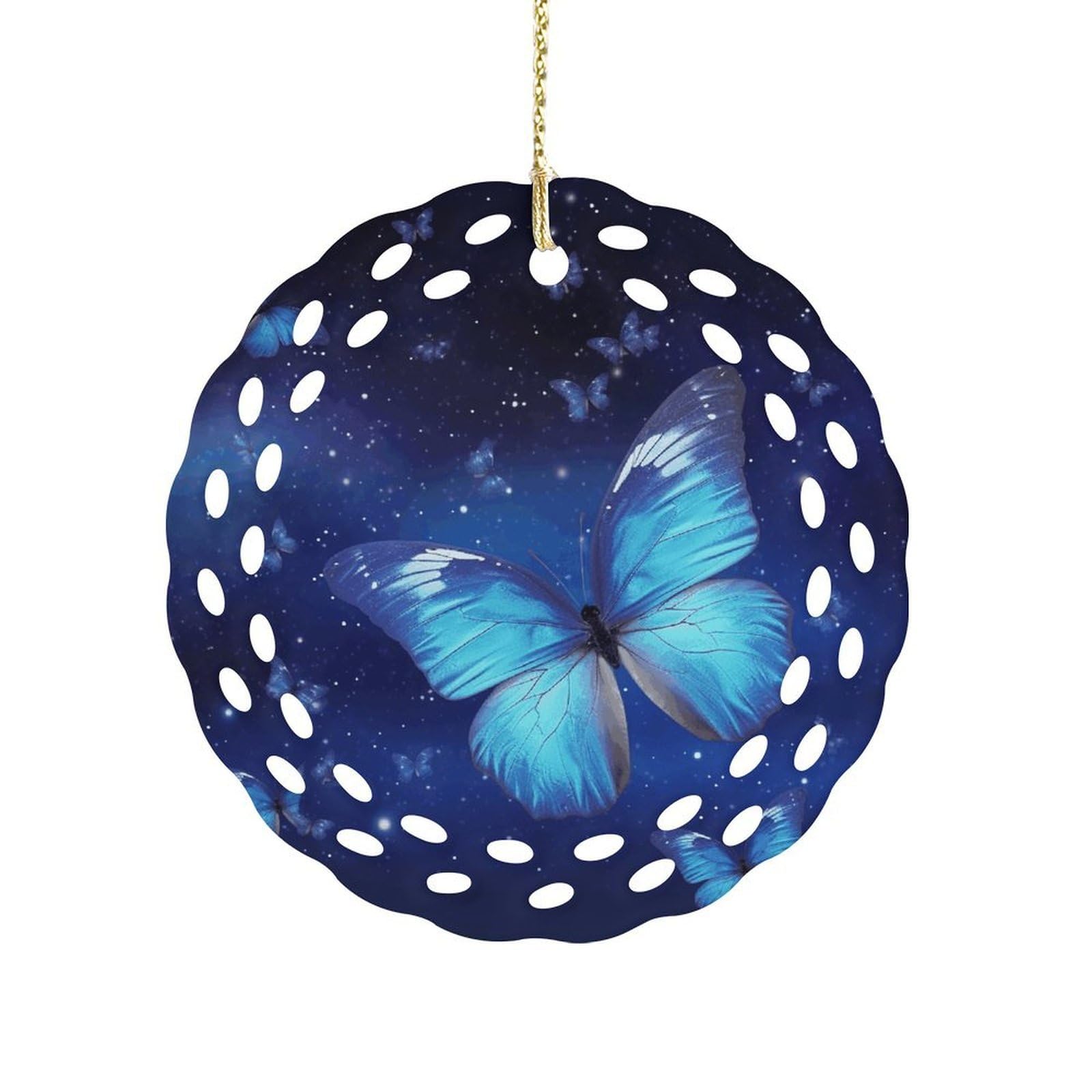 Blue Starry Butterfly Christmas Ornament Holiday Hanging Decoration Xmas Tree Keepsake Personalized Xmas Tree Ornament Round Ceramic Ornaments for Keepsake Gifts Ideas Home Decor