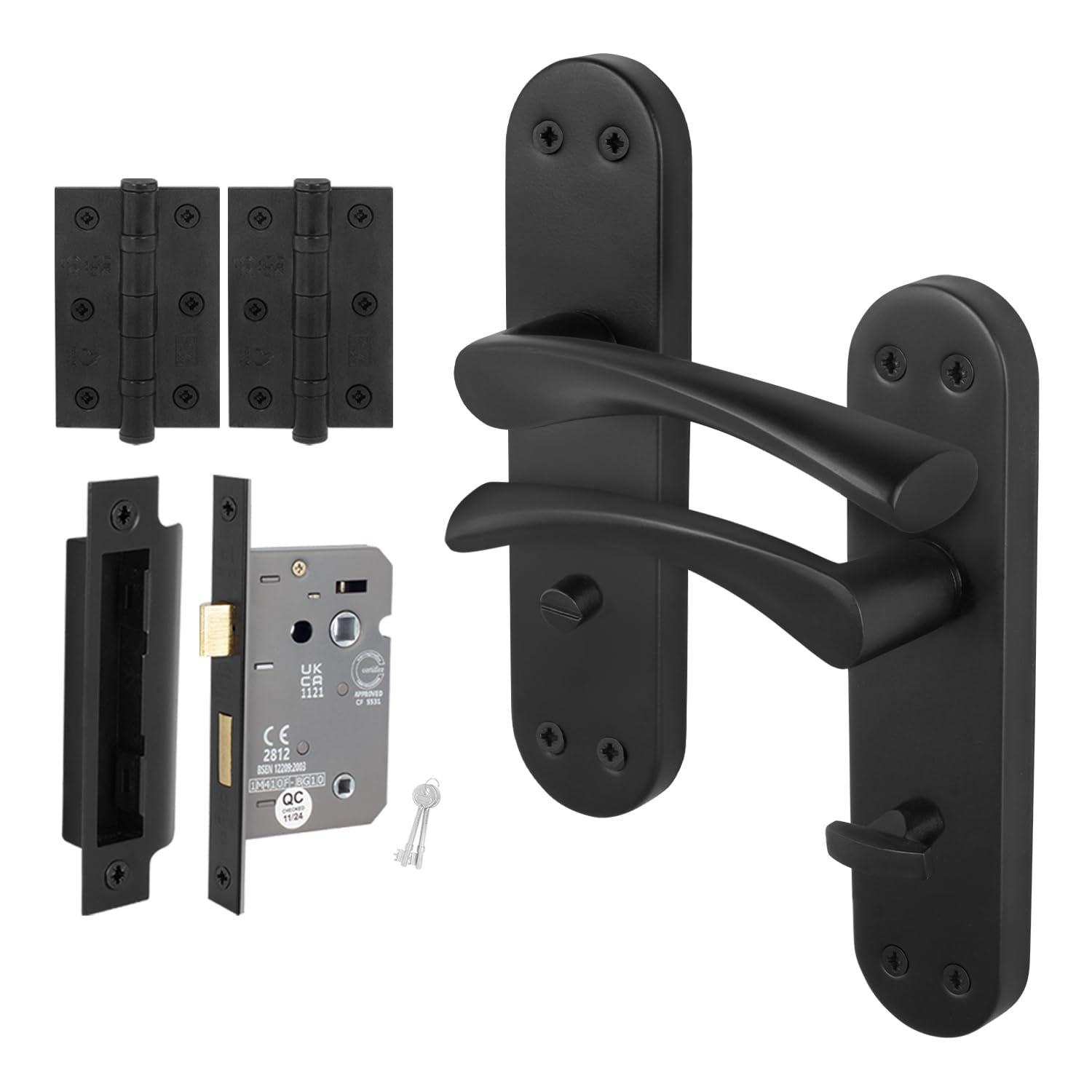EAI Black Bathroom Door Handle Set, 1 Pair Matt Black Internal T-Bar Handles, Hinges 76mm Lock 64mm - Novoli โ image 1