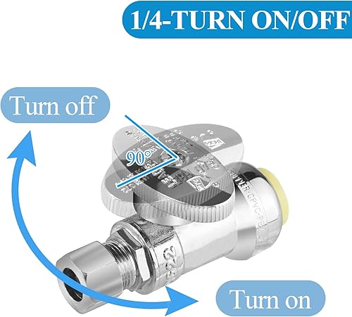 Miniatura 9 de WiseWater Válvula de parada de ángulo de ajuste de empuje de 14, válvula de agua de cierre de empuje de 14 pulgadas con clip de desconexión,