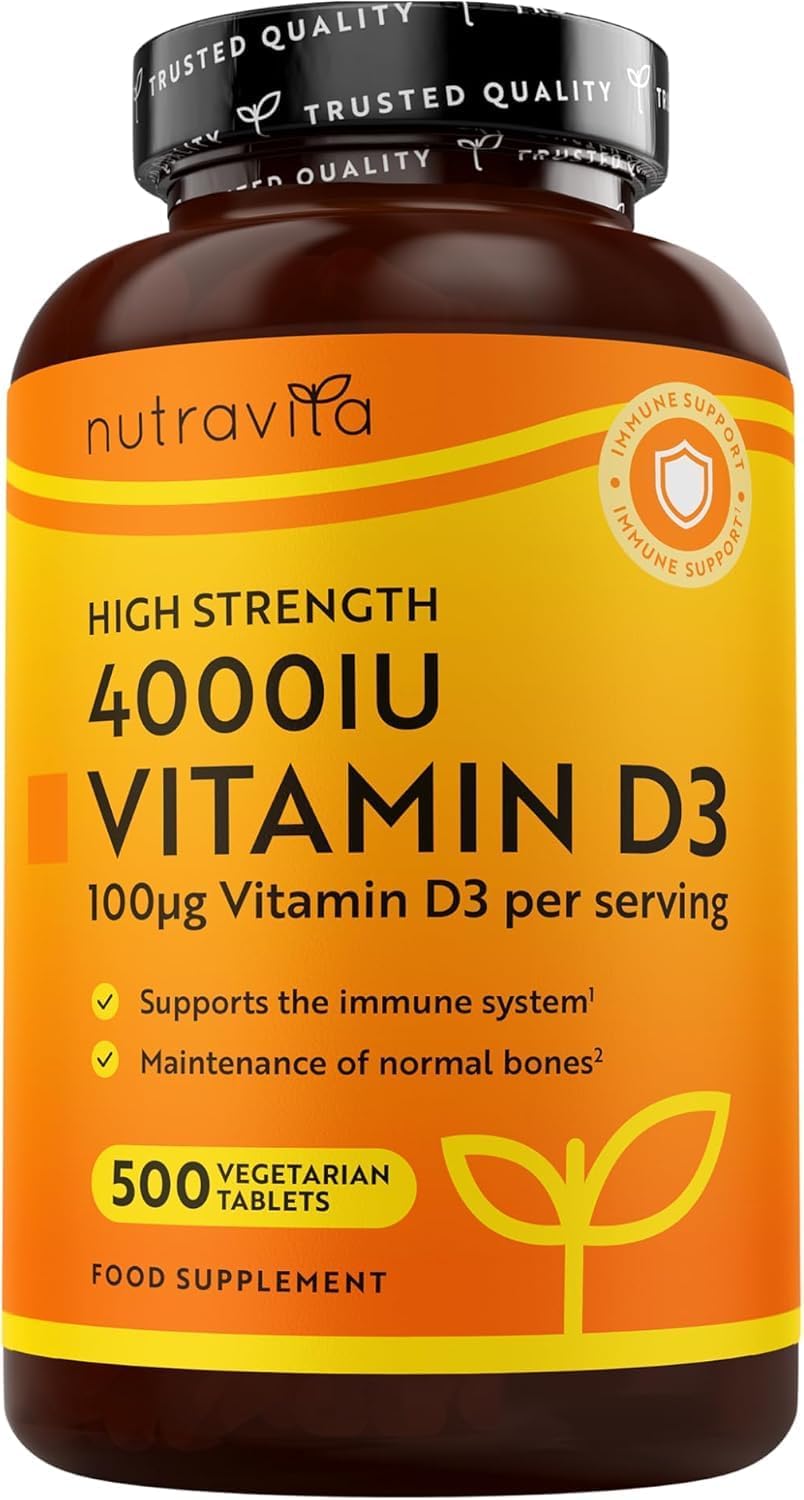 Nutravita Vitamin D 4000 IU - 500 Micro Tablets - Max Strength - 16 Month Supply - Hight Strength Vegetarian VIT D3 - Vitamin D3 Supports Your Immune System & Bone Health - Made in The UK
