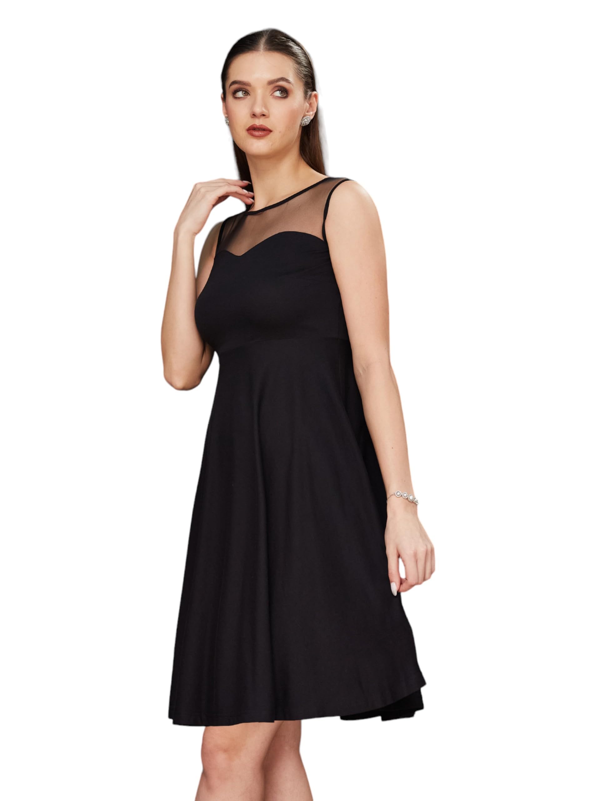 Miss Chase Women's Super Soft Round Neck Sleeveless Short Skater Dress With A Back Cut Out Bow | 3 Colors(Mcaw14D02-67-62-03, Black, Small)