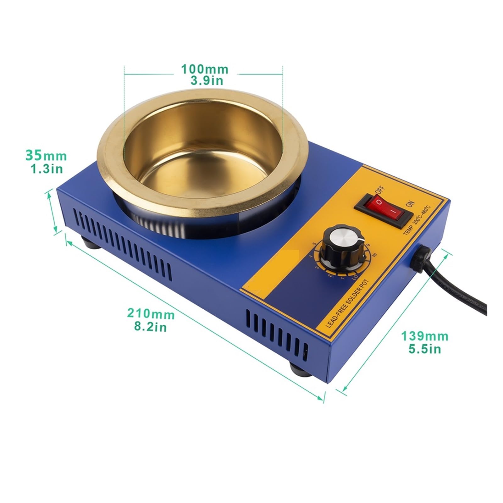 Crisol de Soldadura de 300W, Horno de fusión de estaño, termorregulación, baño for desoldar, 100/80/50/38mm, 200~450 Grados centígrados(MT-D)