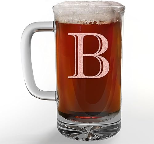 Spotted Dog Company Taza de cerveza de vidrio con monograma grabado de 16 onzas (letra B)