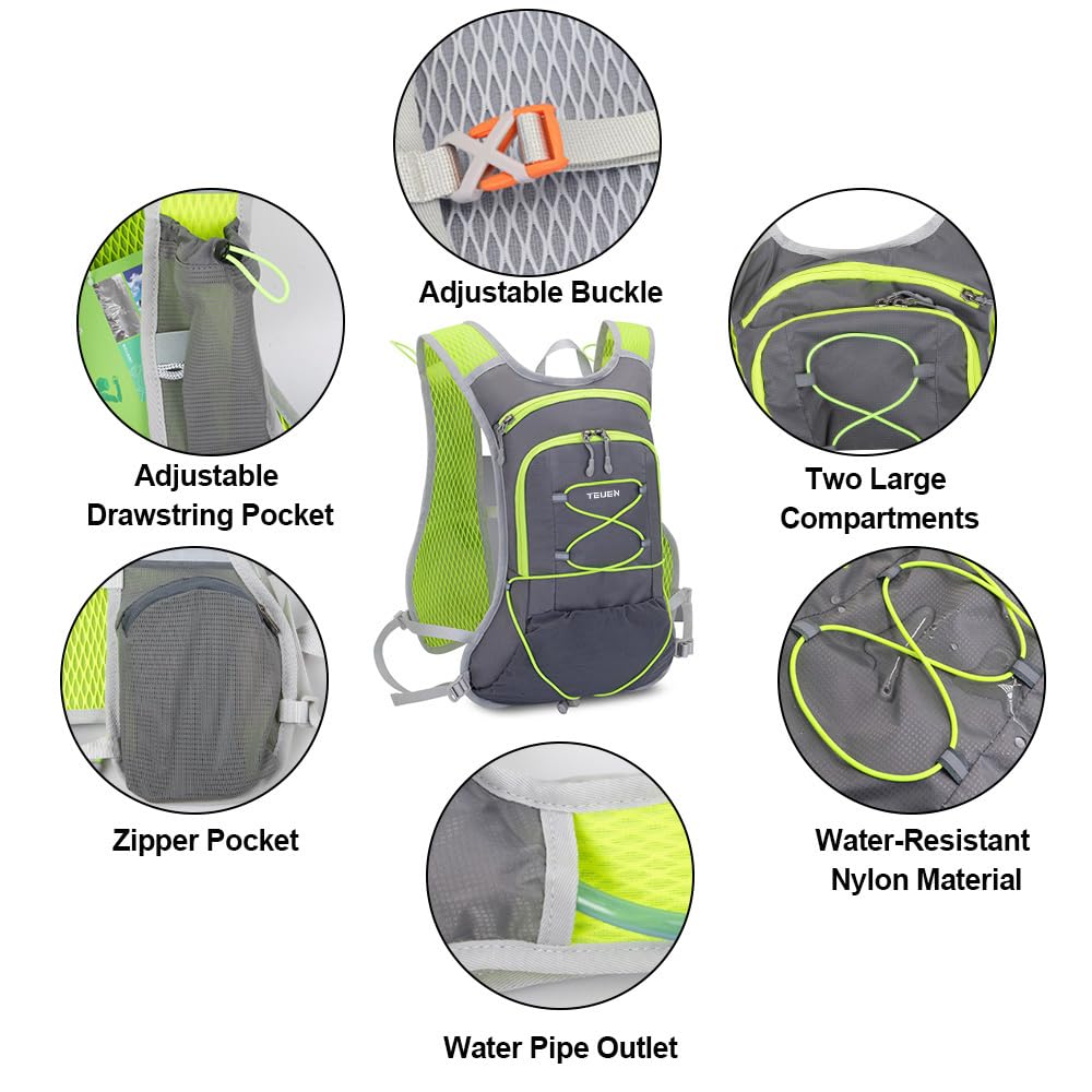 TEUEN Mochila de Hidratación con 2 litros Bolsa de Agua, Mochila Agua Mujer Hombre 6 litros Mochilas Trail Running Ligera para Correr Senderismo o Ciclismo Unisex Adulto