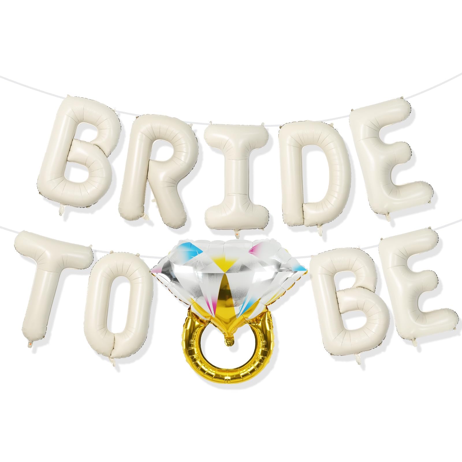 Beige Bachelorette Party Decorations, Cream White Sand Bride To Be Bridal Shower Letter Balloons Banner with Diamond Ring Mylar Foil Balloon for Engagement Wedding Photo Booth Hen Room Party Decor
