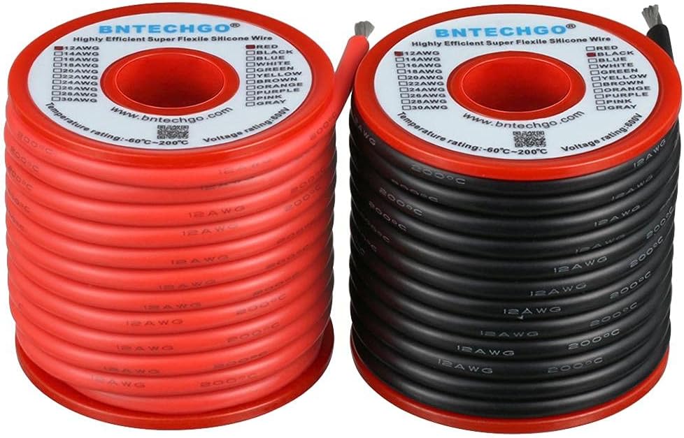 BNTECHGO 12 Gauge Silicone Wire Spool 25ft Red and 25ft Black Flexible 12 AWG Stranded Tinned Copper Wire