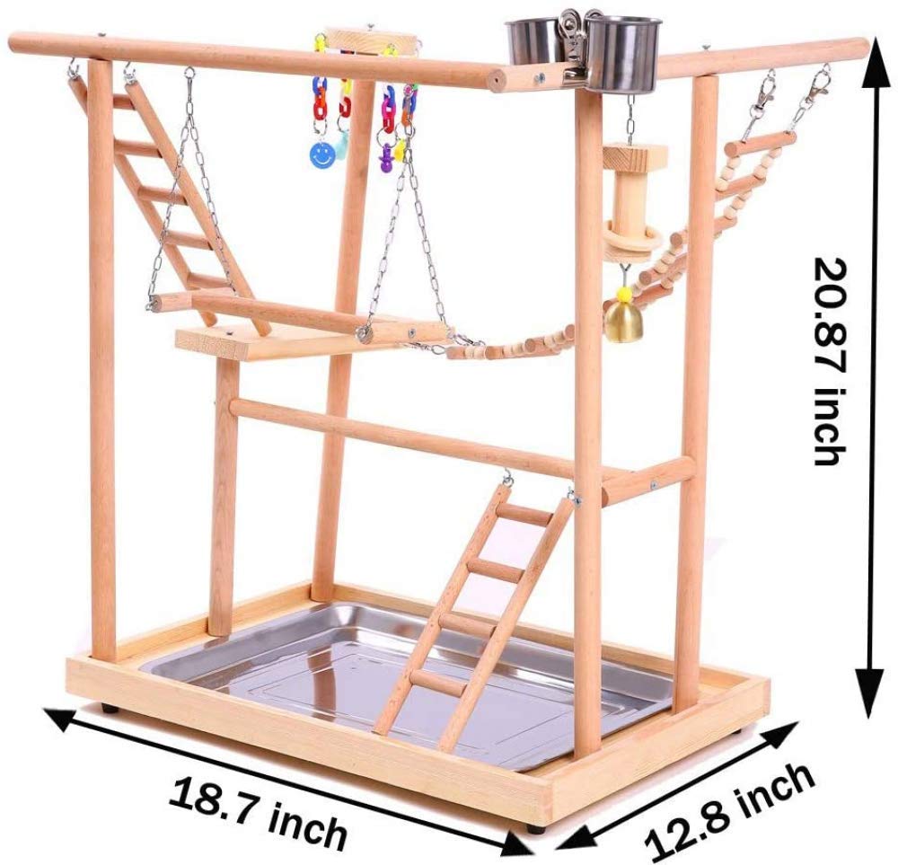Bird Perches ?Nest Play Stand Gym/Parrot Interactive Playground, Bird Perch Platform Stand Swing Bridge Wood Climb Ladders for Small Animals Parrot Parakeet