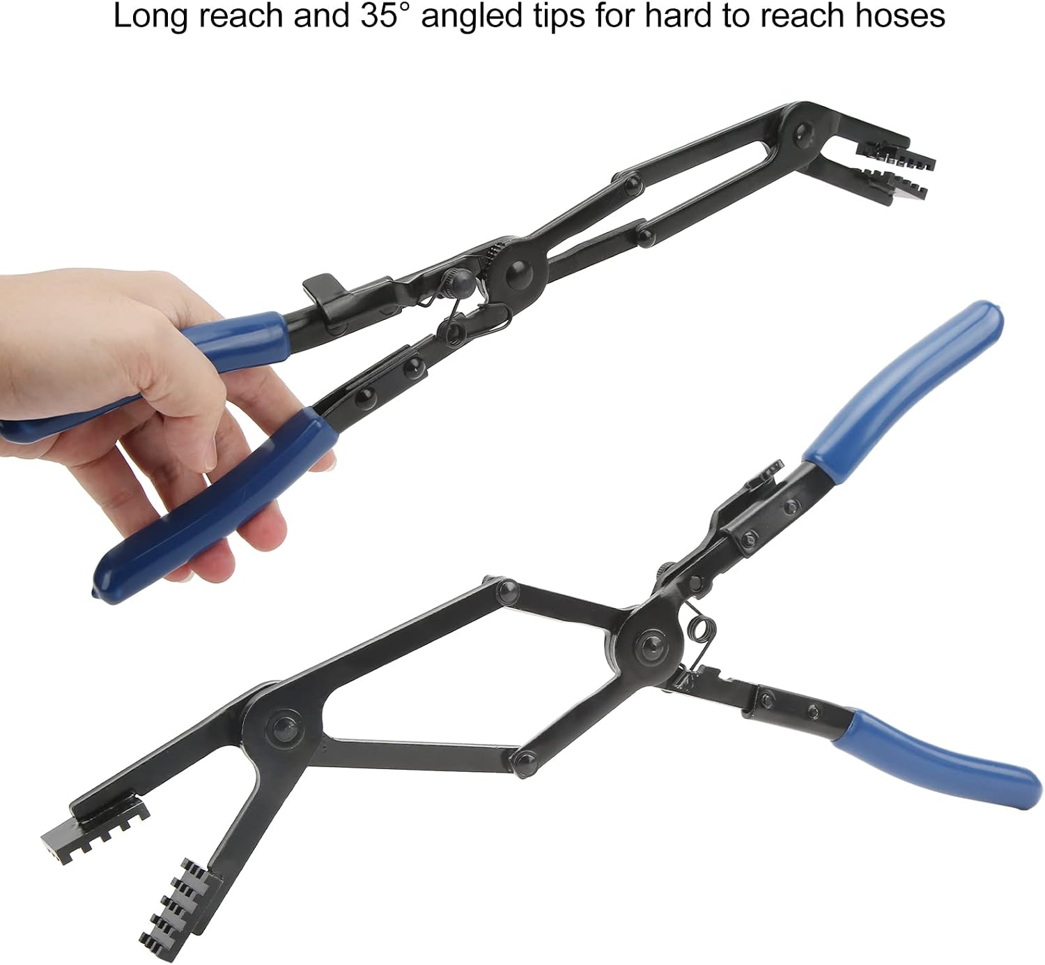 Tbest Hose Clamp Plier Bent Long Reach Ratcheting Universal Auto Repair Tool with 35 Degree Angled Tips Comfortable Grip for Hard to Hoses