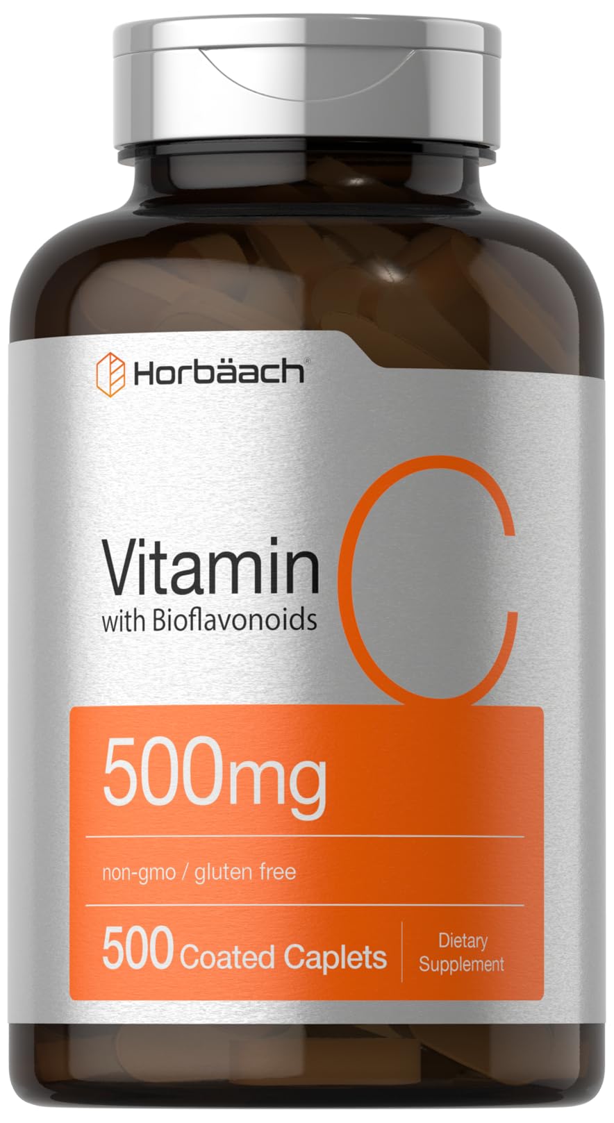 Horbäach Vitamin C 500mg | 500 Caplets | with Bioflavonoids and Rose Hips