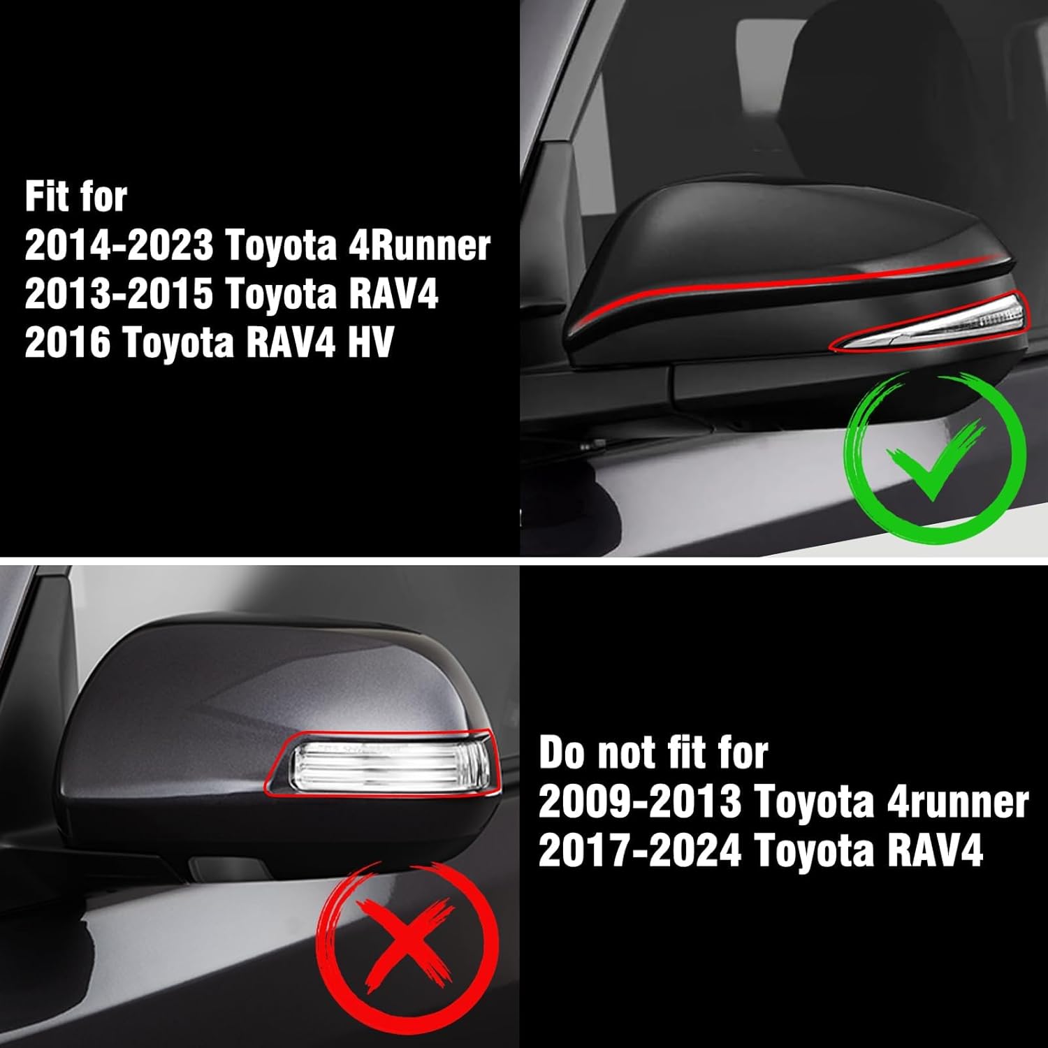 Moonlinks Compatible with Toyota 4Runner 2014-2023/RAV4 2013-2015/RAV4 HV 2016 Left Side Mirror Cover Replacement,Black Exterior Left Driver Side Door Rear view Mirror Cap Trim