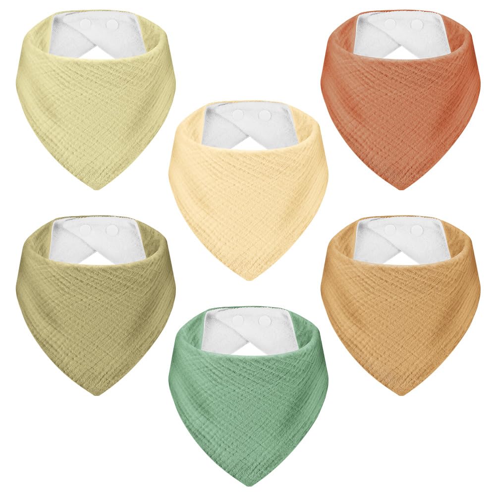 AOOTE Muslin Baby Lätzchen, 6 Stück Dreieckstuch Baby, Super Saugfähige Bio-Baumwoll Halstuch Babys, Sabberlätzchen Baby, Babys Verstellbare Lätzchen für Junge und Mädche