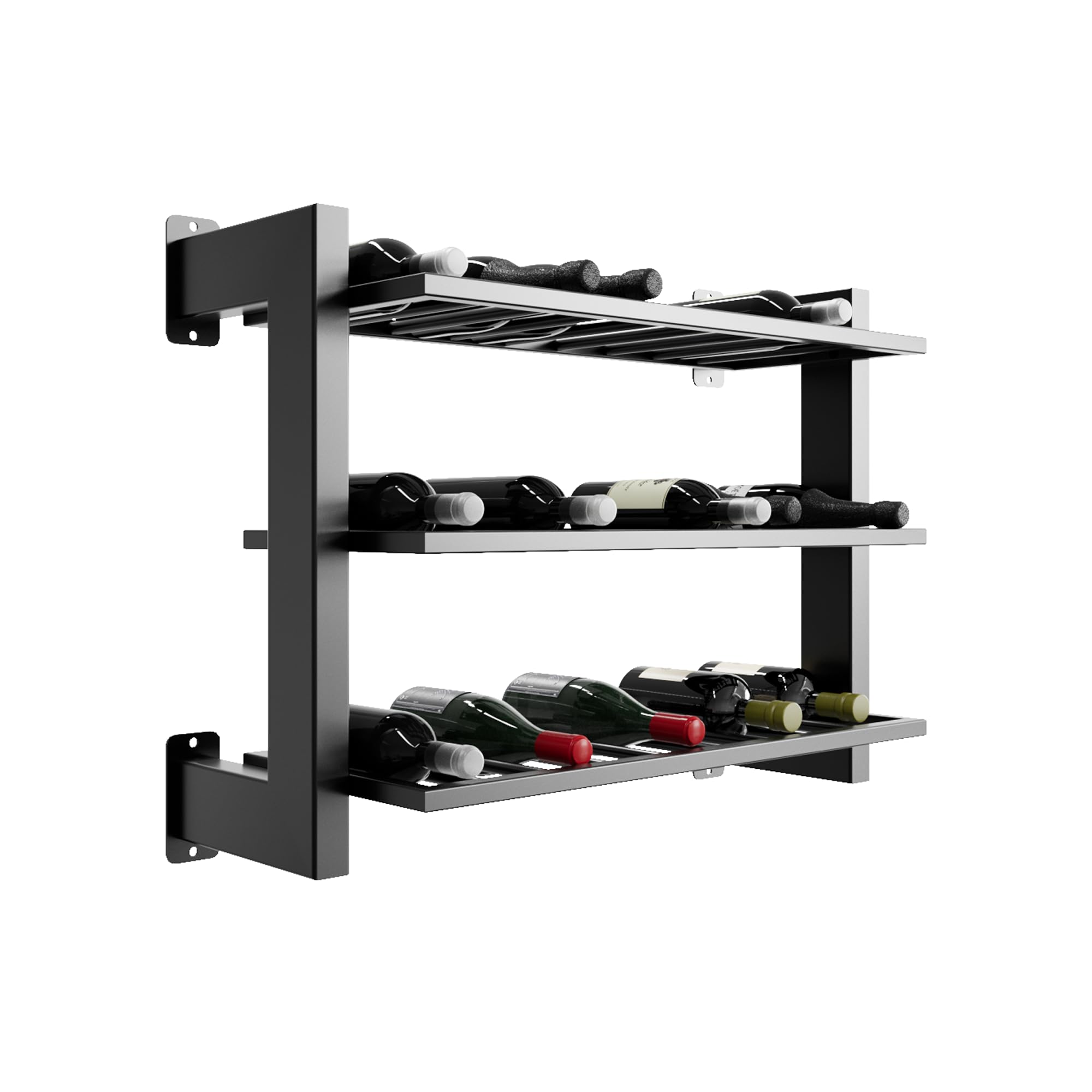Botellero de metal para 27 botellas de vino, diseño resistente, soporte para cocina, sótano o bar, color negro