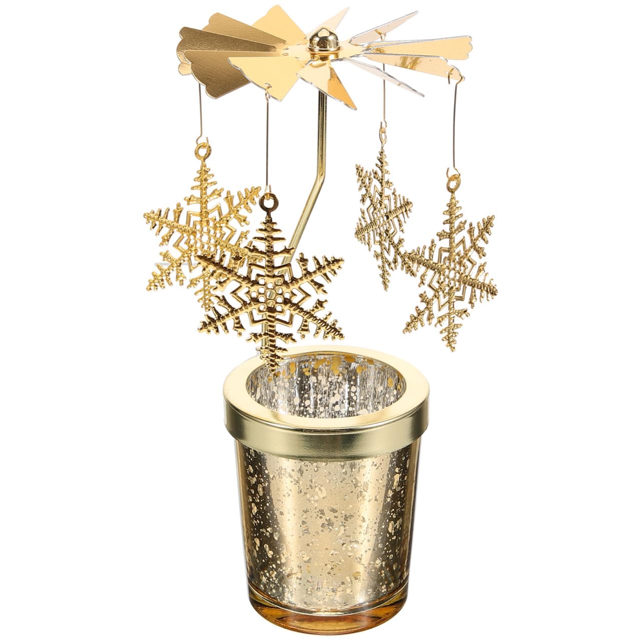 Rotating Candlestick Christmas Carousel Spinning Tea Light Gold Candle Holder (Snowflake Gold)