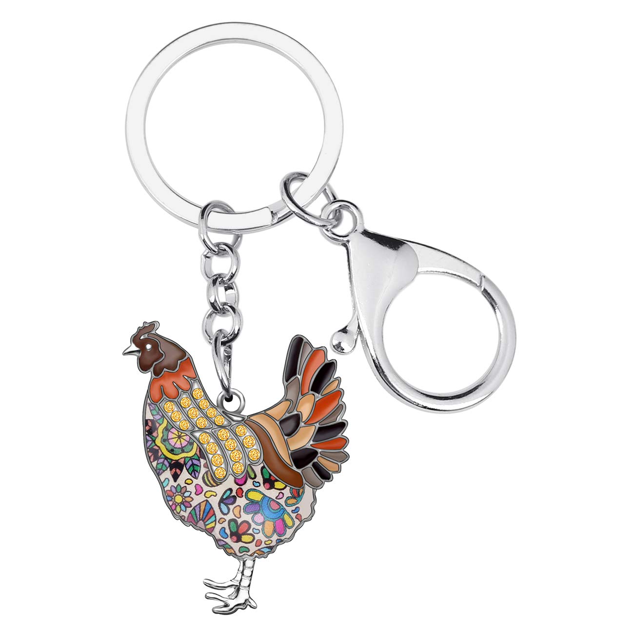 Newei Women's Brown Enamel Alloy Hen Chicken Keychain Keyrings For Girls Cute Chicken Gift (Brown)