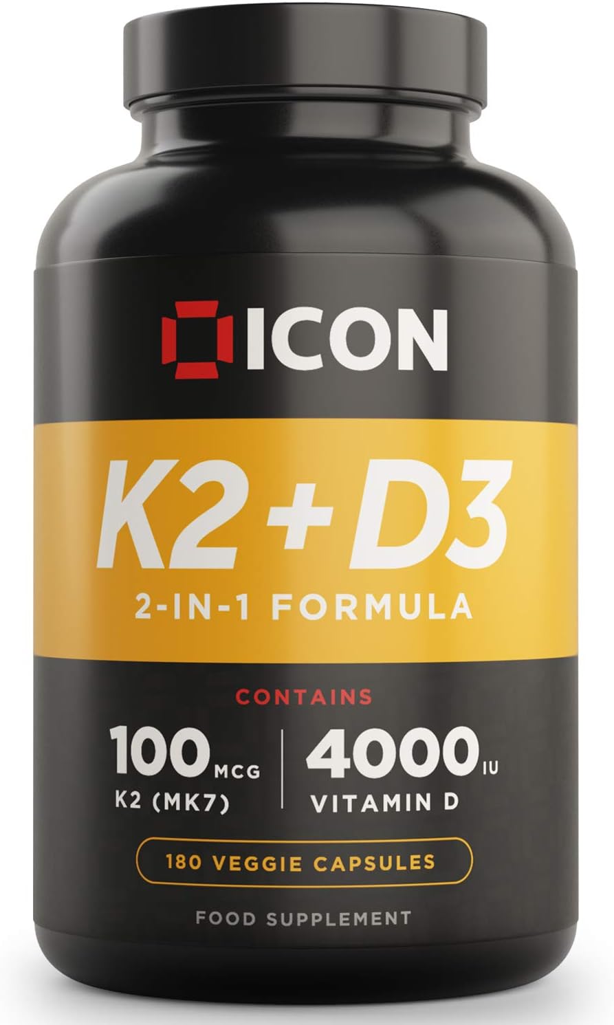 Vitamin K2 D3 Supplement, Vitamin D3 4000 IU and K2 Vitamin 100μg MK7 Capsules, Vegetarian Supplement, High Strength, Bone & Immune Health - 180 Count (6 Month Supply)