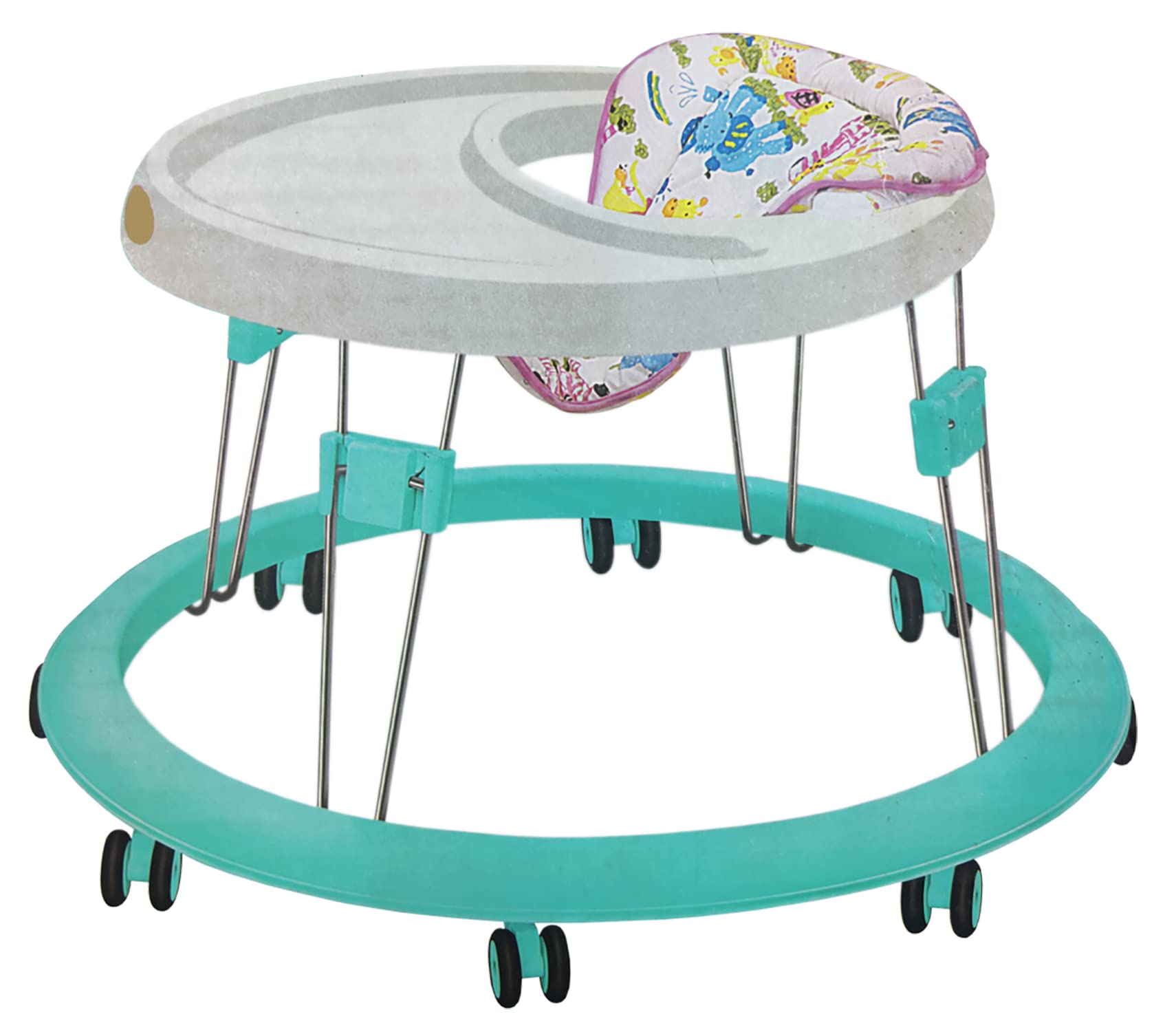Miniature Mart Plain Round Walker for Babies with 8 Wheels & Soft Seat | Foldable and Easy to Carry | Non Toxic & BPA Free Plastic | Made in India | Suitable Age 6 to 24 Months | 360 Rotatable Wheels
