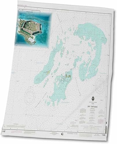 3dRose Print of Dry Tortuga Nautical Chart With Fort Jefferson - Towels twl-204868-2