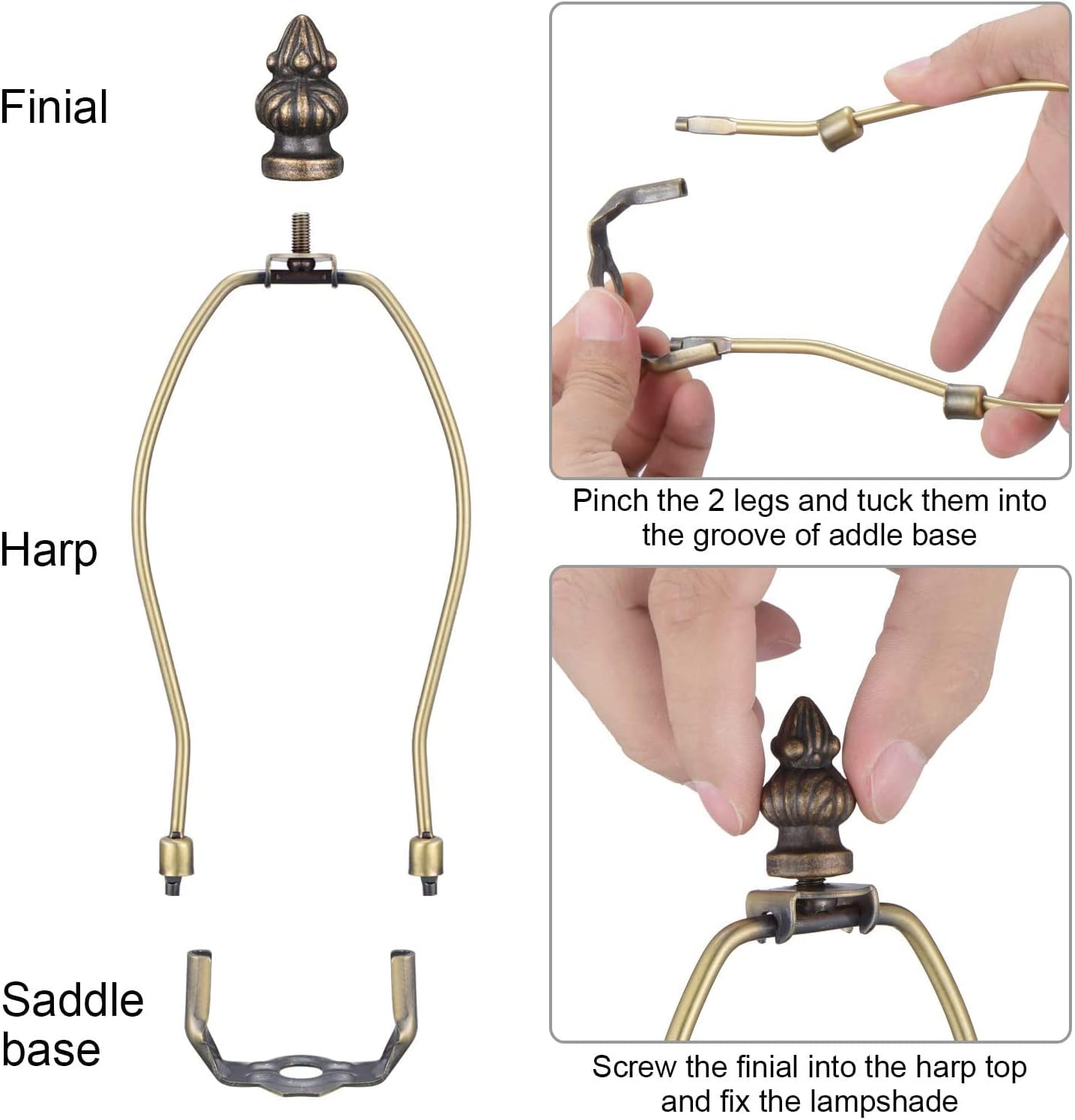 Canomo 2 Sets Lamp Making Kit Lamp Wiring Kit with 8 Inch Harp, 2 Pieces 12" Lamp Pipe, and All Parts Needed and Instructions for DIY Lamp Design or Repair, Antique Brass