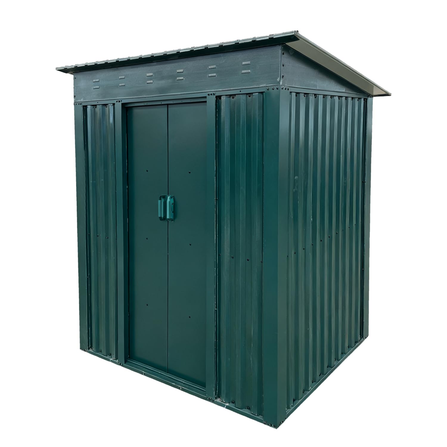 Garden Storage Shed Metal 6 x 4 FT Outdoor with Base Vents Lockable Sliding Doors Sloped Pent Roof for Patio Backyard Bike Tool All-Weather (Green)