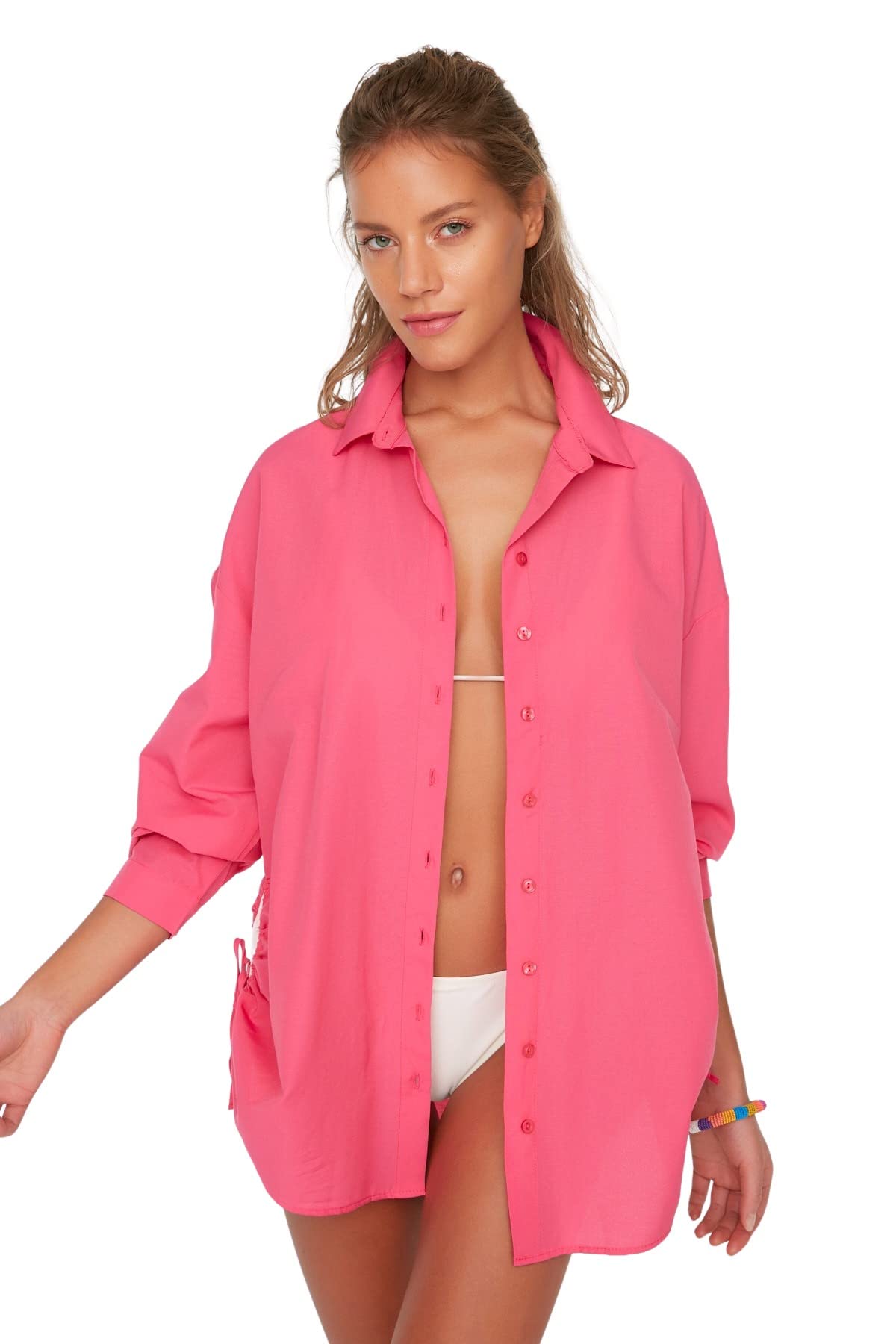 Trendyol FeMan Beachwear Regular fit Basic Shirt Collar Woven Shirt Fuchsia