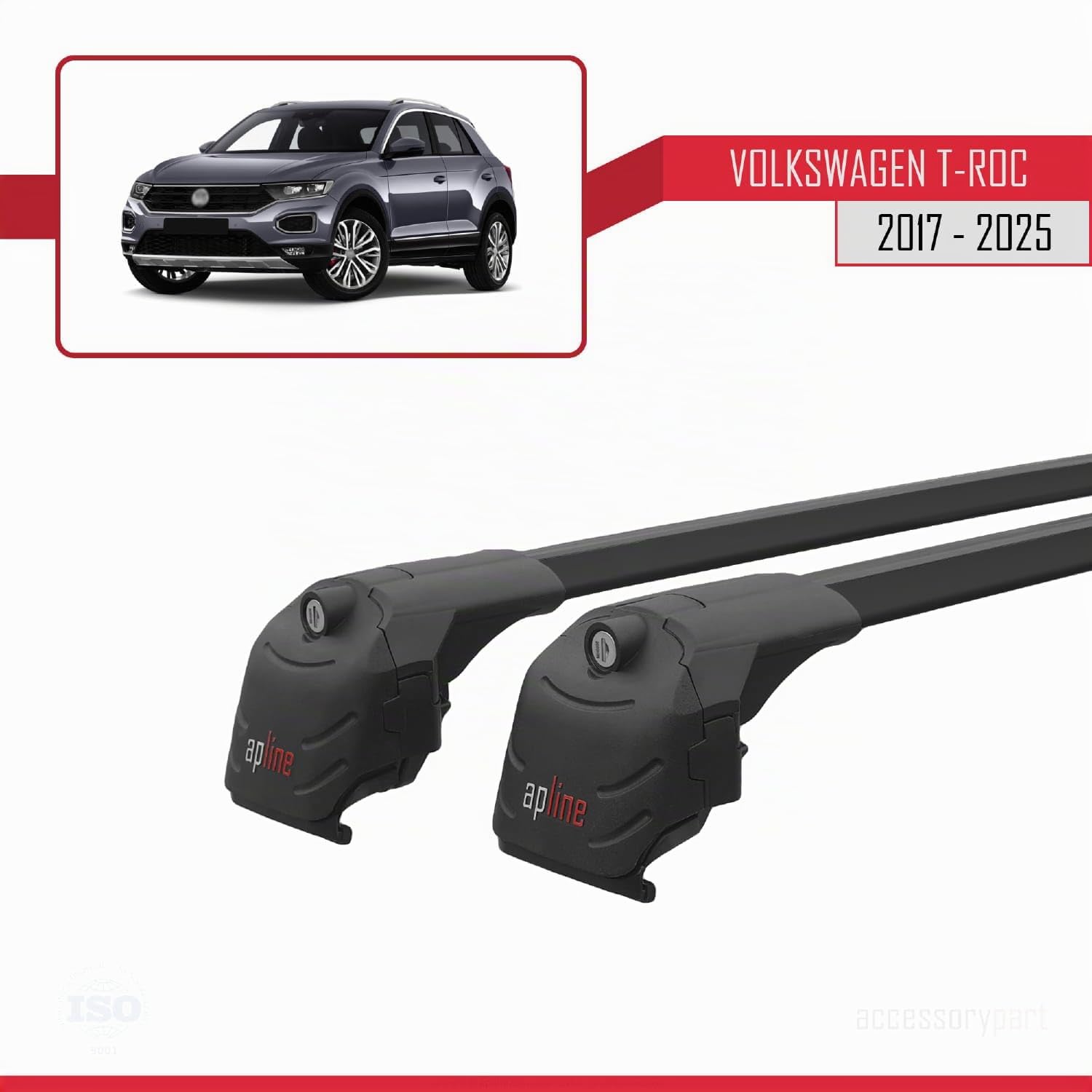 Compatible con Volkswagen T-Roc (A11) 2017-2025 Modelo Ace-2 Barra de Techo Auto Portaequipajes Barras Transversales Negro Aluminio 2 Barras