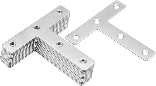 uxcell Placa de reparación de forma de T plana, 80x80mm/ 3.15"x3.15", soporte de soporte de unión de acero inoxidable, paquete de 15