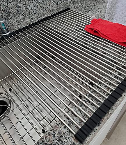 Image of Ahyuan Dish Drying Rack Roll up Sink Drying Rack Dish Rack Dish Drainer Over The Sink Dish Drying Rack Dish Drainers for Kitchen Sink Counter Foldable Stainless Steel Dish Drying Rack (18''x14.2'')