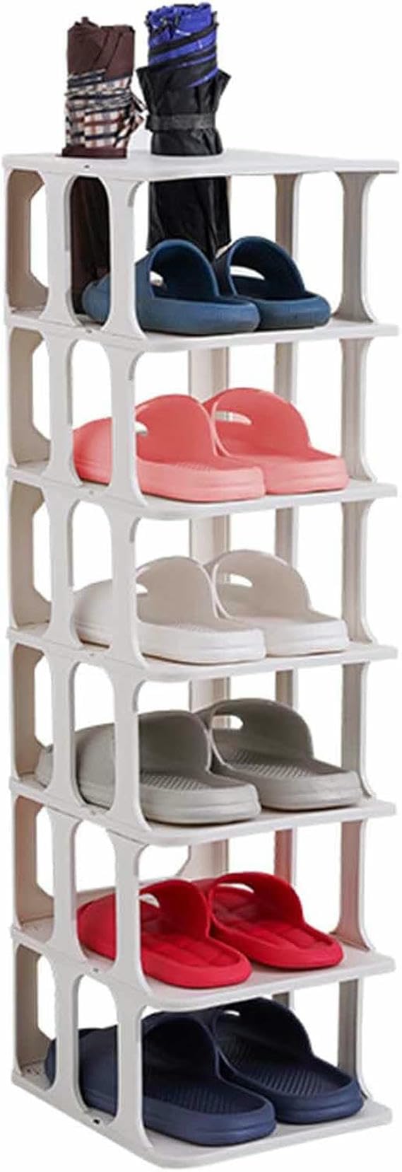 Meuble à chaussures étroit blanc avec porte-parapluie étagère à plusieurs niveaux entrée