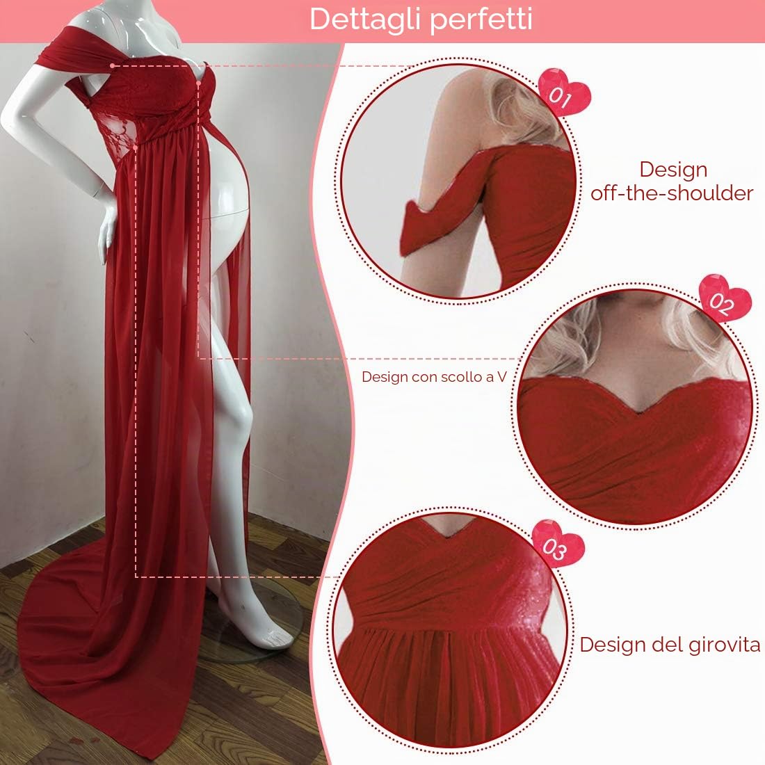 FEOYA-Donne Incinte Maxi Abito Lungo Fotografia Abito Premaman per Servizio Fotografico Puntelli Sexy per Servizio Fotografico Chiffon
