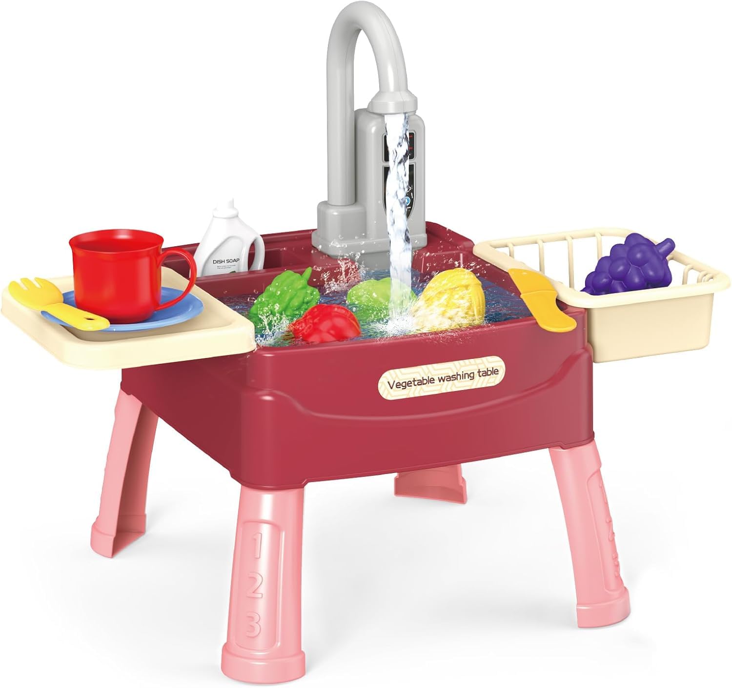 23 Pcs Kids Play Sink with Running Water - Children's Play Kitchens Water Play Toys Set, Kids Pretend Role Play Toy, Light Birthday Christmas Party Gift for Boy Girl Toddler Age 3 4 5 6 Years Old