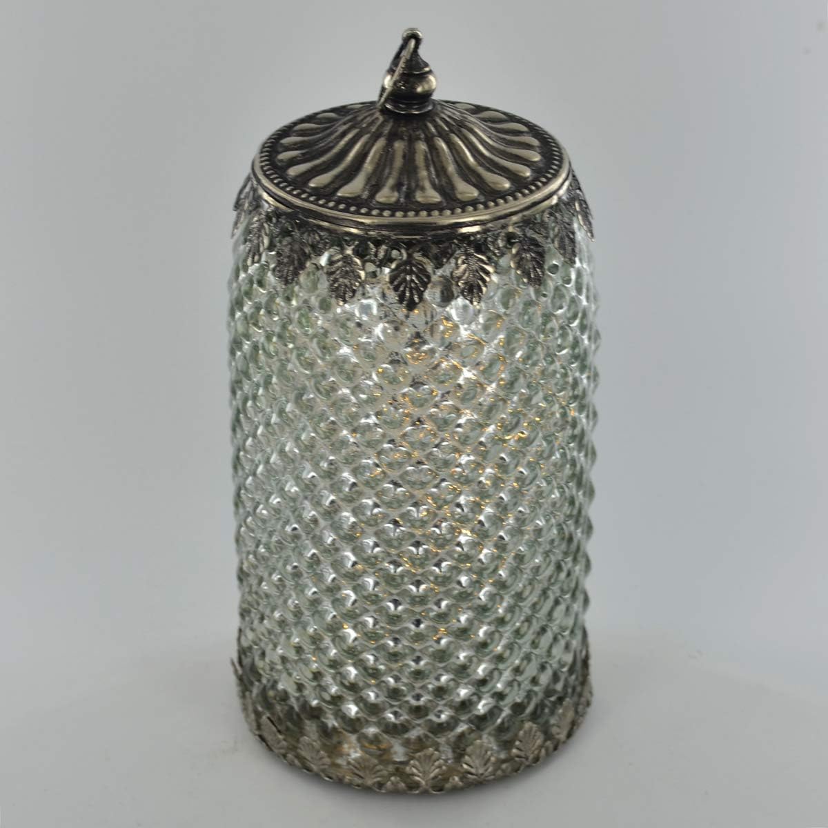 LED Lantern Silver Tall Moroccan Style Light Battery Powered Gift Idea H20.5cm