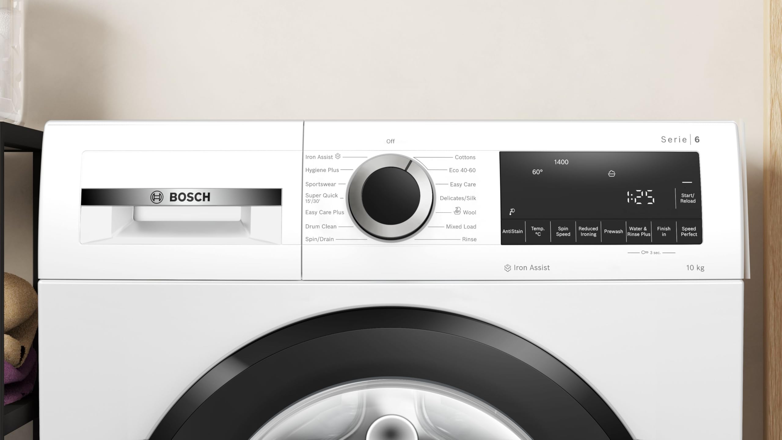 Bosch, Series 6, WGG254Z1GB, 10kg, 1400rpm Washing Machine with Iron Assist, Anti Stain, Active Water Plus, Eco Silence Drive, SpeedPerfect, LED Display, White with a Black door — view 4