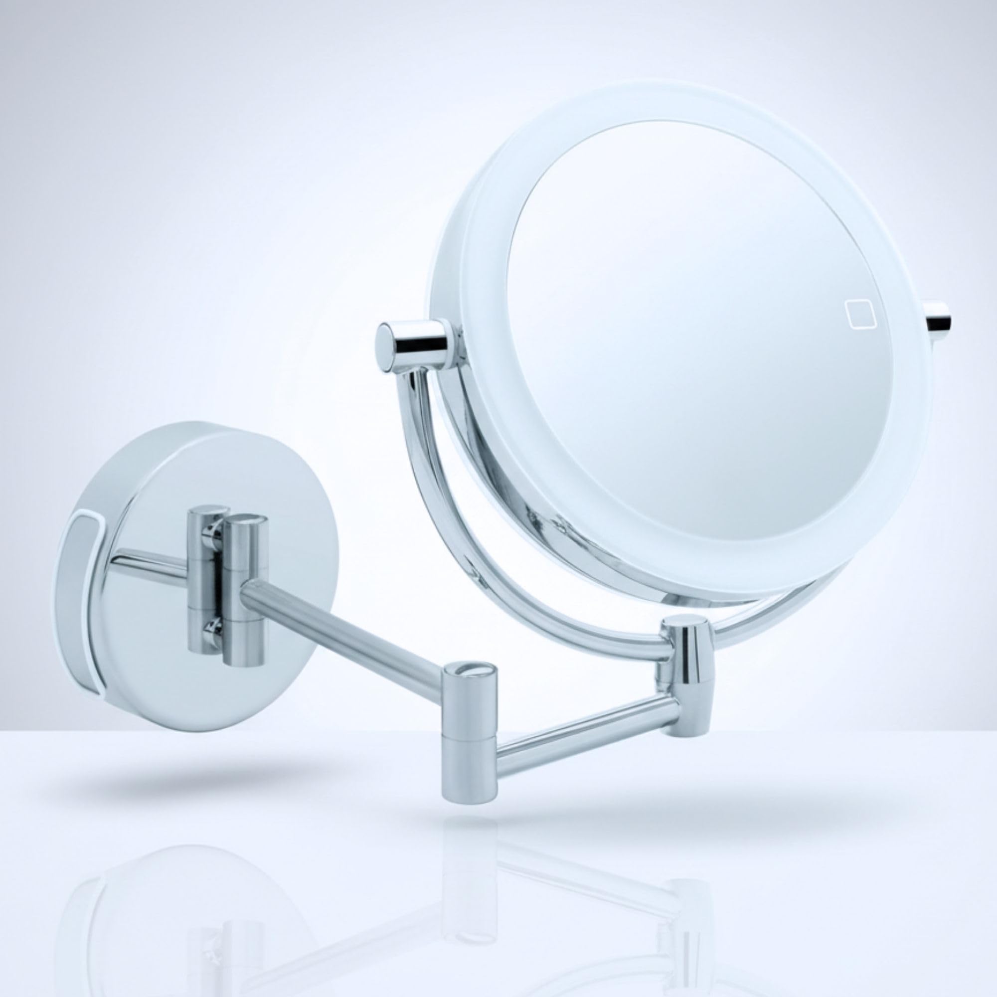 Modena Specchio Ingranditore da Parete a LED – Specchio Trucco Girevole a 360° con Dimmer, Luce Naturale e Ingrandimento per Make-up e Rasatura (5x / 10x USB/batteria)