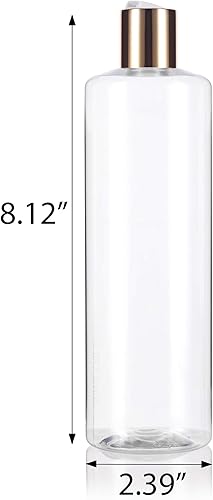 Miniatura 2 de JUVITUS Botellas de plástico PET cilíndricas profesionales transparentes de 16 oz (16.9 fl oz) (sin BPA) (paquete de 6) (tapa de disco dorada)