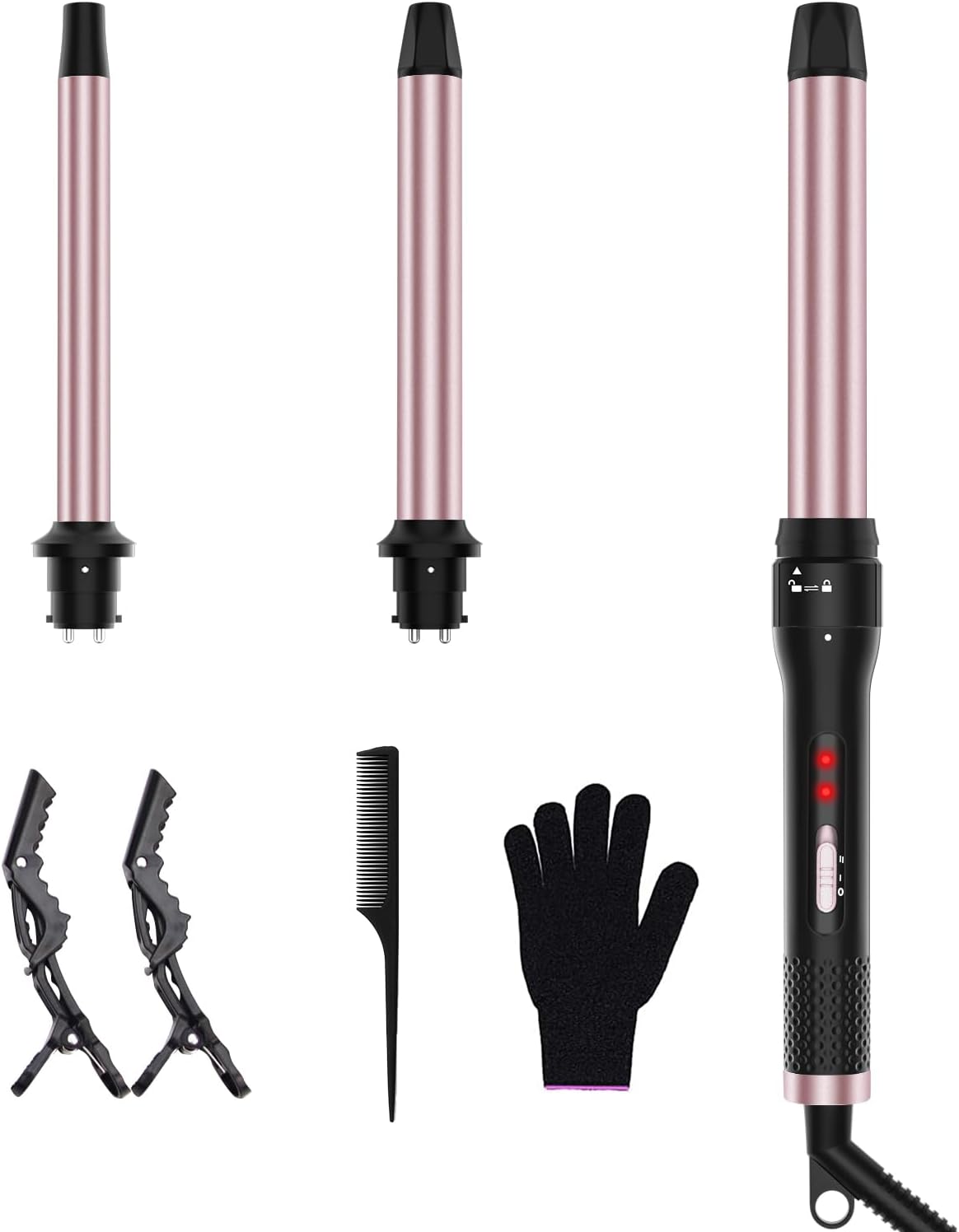 3 in 1 Curling Wand Set, Curling Iron Set with 3 Interchangeable Ceramic Barrels (0.76”-1.25”) Heat Protective Glove 2 Clips, Dual Voltage Hair Curler for Girls Women Mother Gift