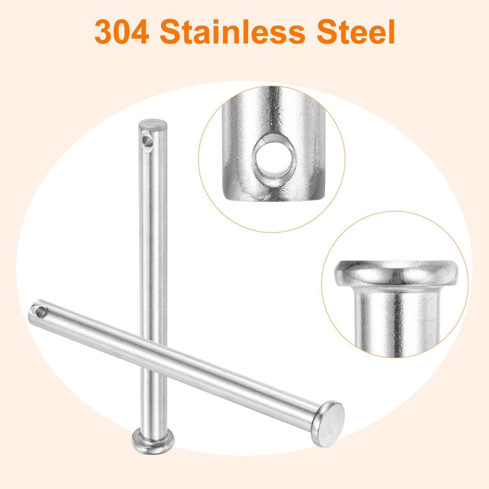 Lot De 4 Axes à Clavette (Clevis Pins) - Acier Inoxydable 304 - 3mm X 25mm - Tête Plate