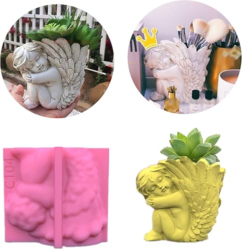 Miniatura 7 de Molde de maceta de ángel Molde de silicona para plantas de flores, molde de maceta de hormigón de fundición