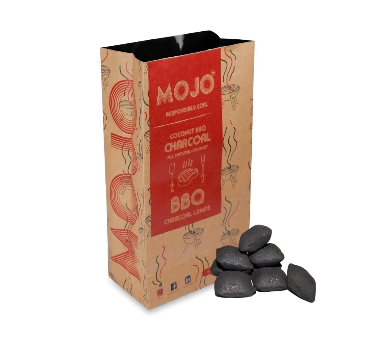 MOJO Coconut Charcoal Briquettes for Barbeque & Grill|As seen on Shark Tank India|100% Organic,Long-Lasting, Smokeless BBQ Coal for Cooking & Grilling|Tandoor Koyla for Home&Outdoor 1Kg (B0CN38LFJX) Amazon Price History, Amazon Price Tracker