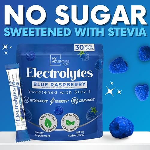 Miniatura 6 de Zero Sugar Blue - Paquetes de electrolitos de frambuesa azul (paquete de 30)  Todos los ingredientes naturales, energía sin cafeína para una