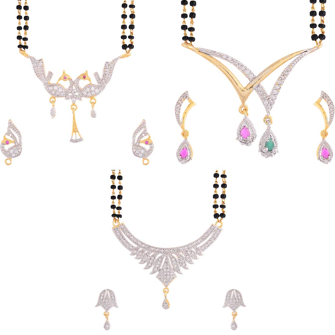 ZENEME Womens Pride Cubic Zirconia Gold Plated Mangalsutra Pendant With Chain Earrings Jewellery For Women Pack Of 3 (Design-10) (B07PV1K97Z) Amazon Price History, Amazon Price Tracker