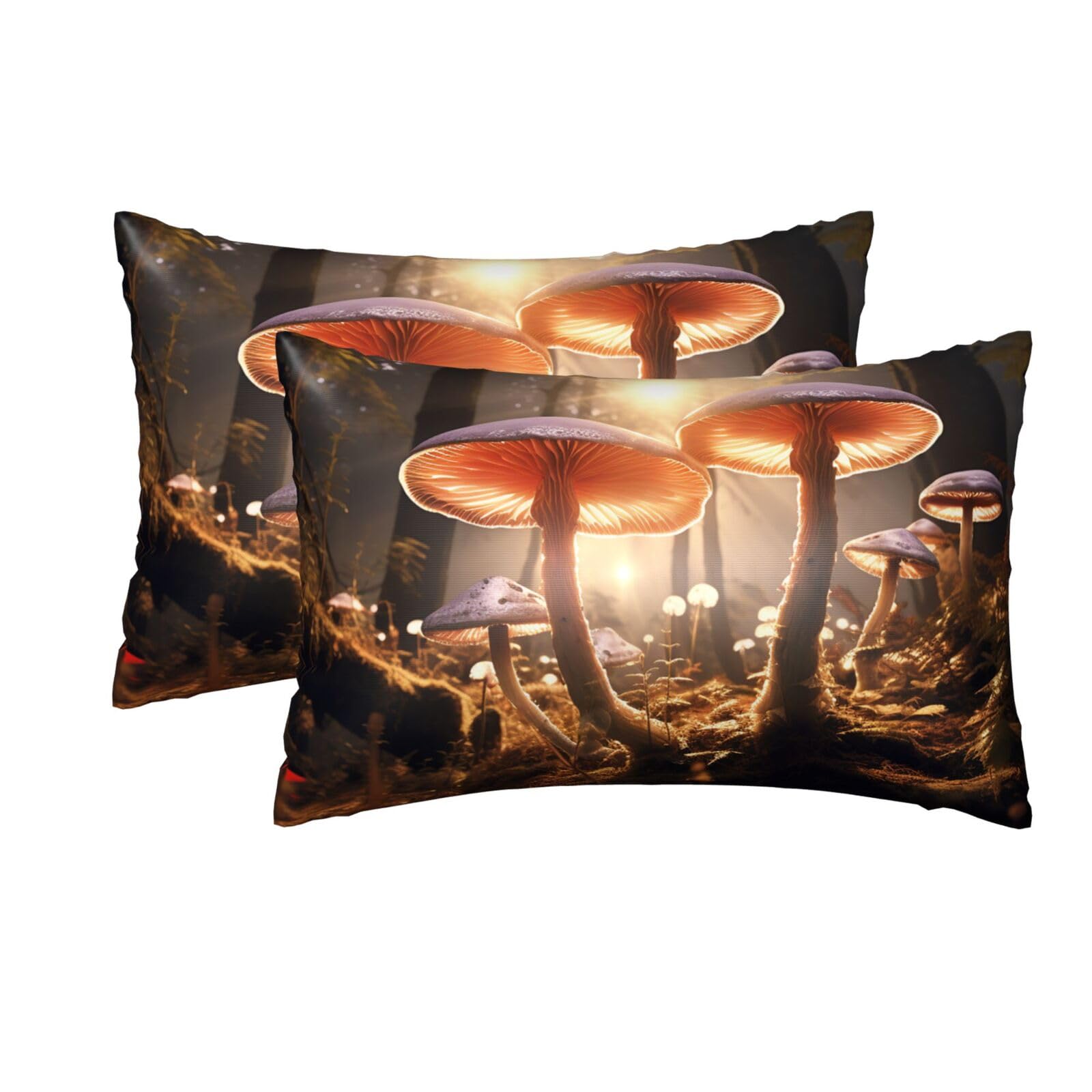 2 Pack Satin Pillowcase for Hair and Skin, Queen Size Pillow Case with Hidden Zipper, Mushroom Silk Pillow Cover 20x36 Inches, Soft Cooling Pillowcase for Sleeping Gift
