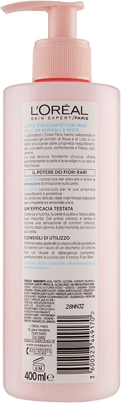 L'Oréal Paris Rzadkie kwiaty mleczko do demakijażu do skóry suchej i wrażliwej, 400 ml