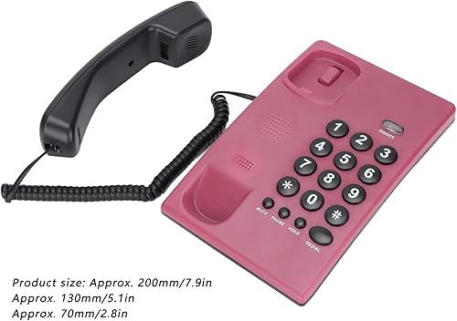 Miniatura 3 de Acogedor Teléfono con cable, teléfono fijo de escritorio, batería, color único, teléfonos fijos de oficina para el hogar (rojo rosa)