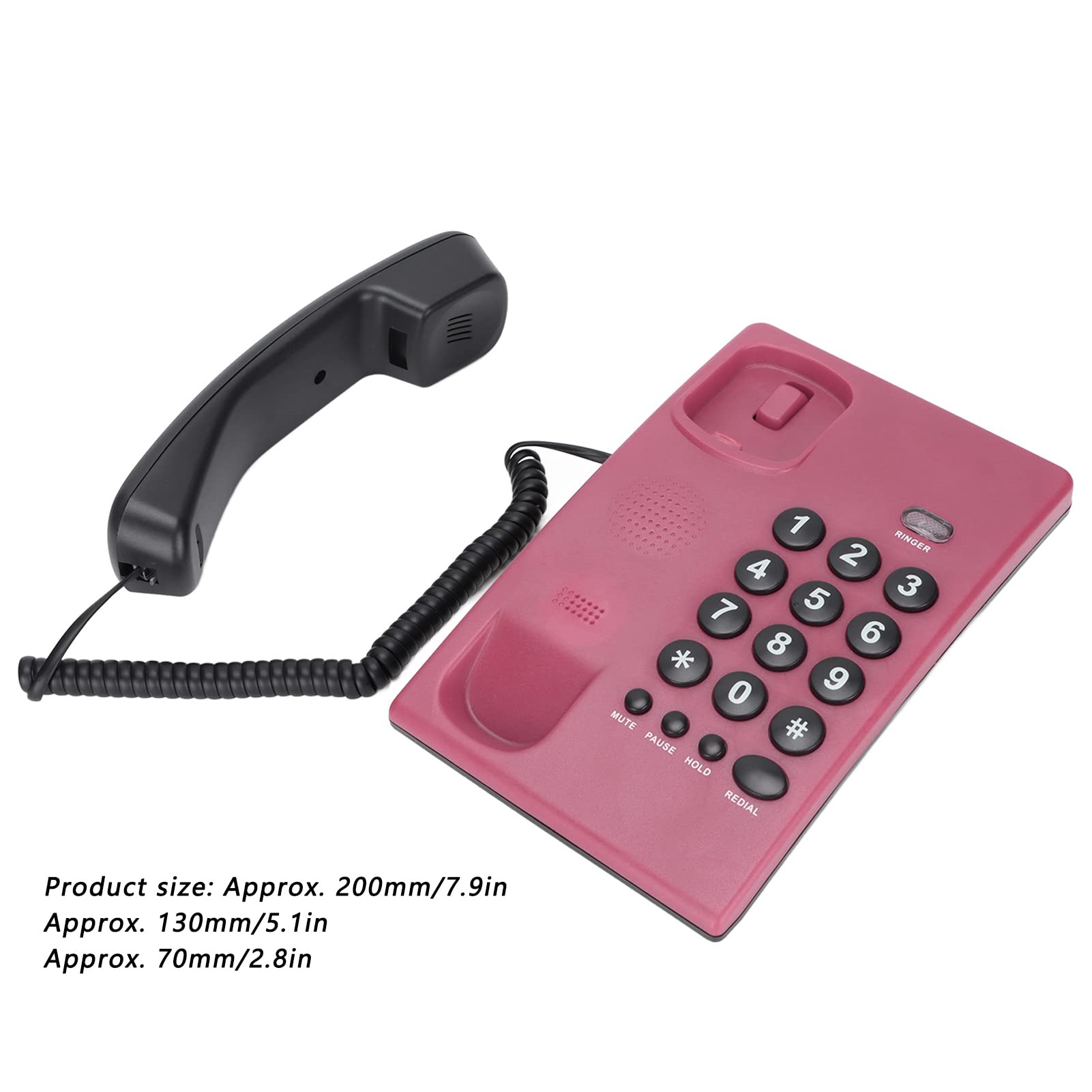 Telefon stacjonarny przewodowy, wielokolorowy telefon stacjonarny z podwójną magnetyczną słuchawką, telefon z dużym przyciskiem Telefon domowy do domowego biura hotelowego, z funkcją pauzy/wyciszeni