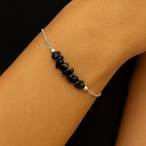 Miniatura 49 de TGH Pulsera de barra de chips naturales, cristal curativo, pulsera de cuentas crudas chapada en plata, cadena ajustable de 7 + 1 pulgada, regalo