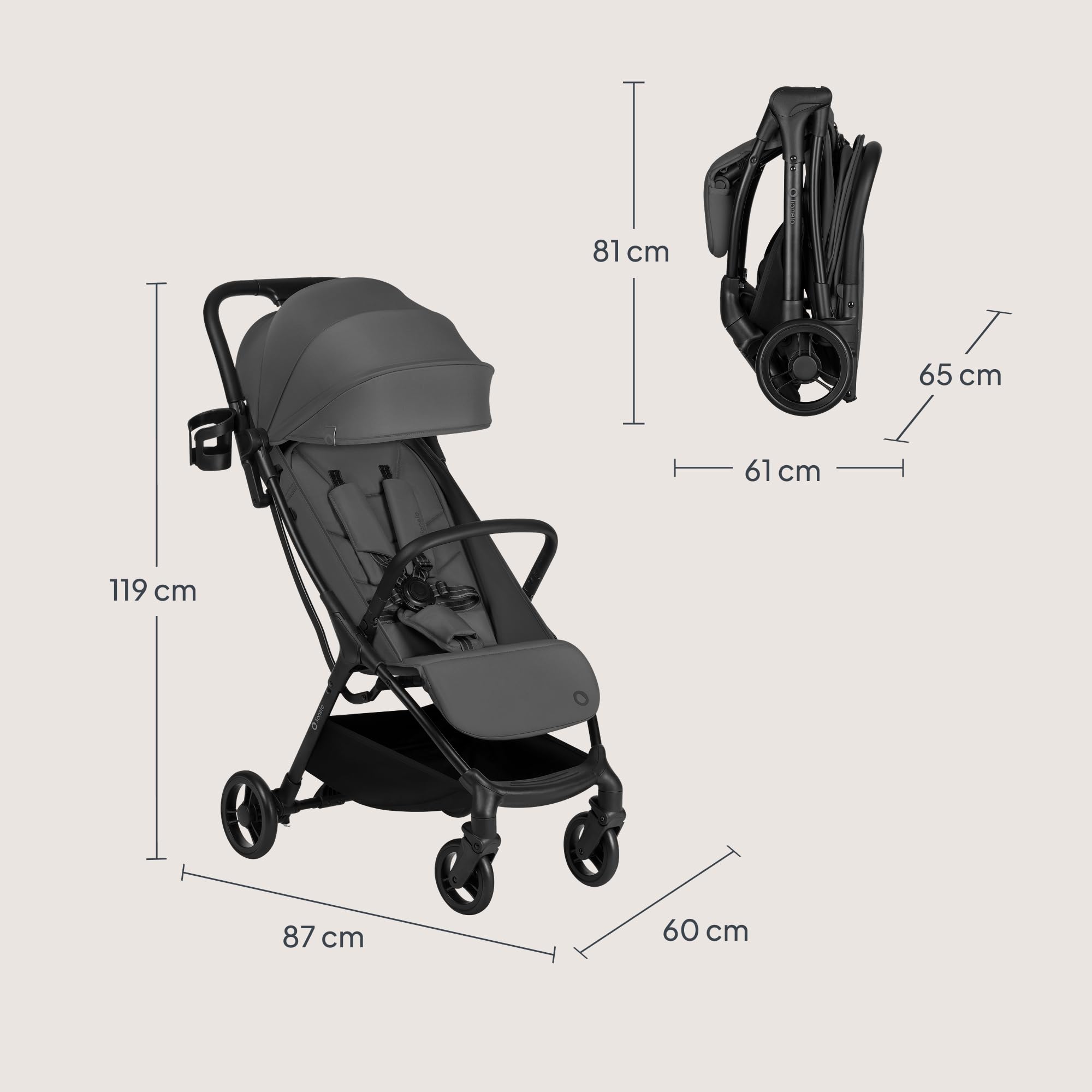 Lionelo AGIA Passeggino Leggero e Compatto fino a 22 kg / 4 anni Pieghevole con una Mano, Posizione Distesa, Seduta Ampia, Pannello di ventilazione, Ammortizzazione, Grande Cestello Regolazione Facile