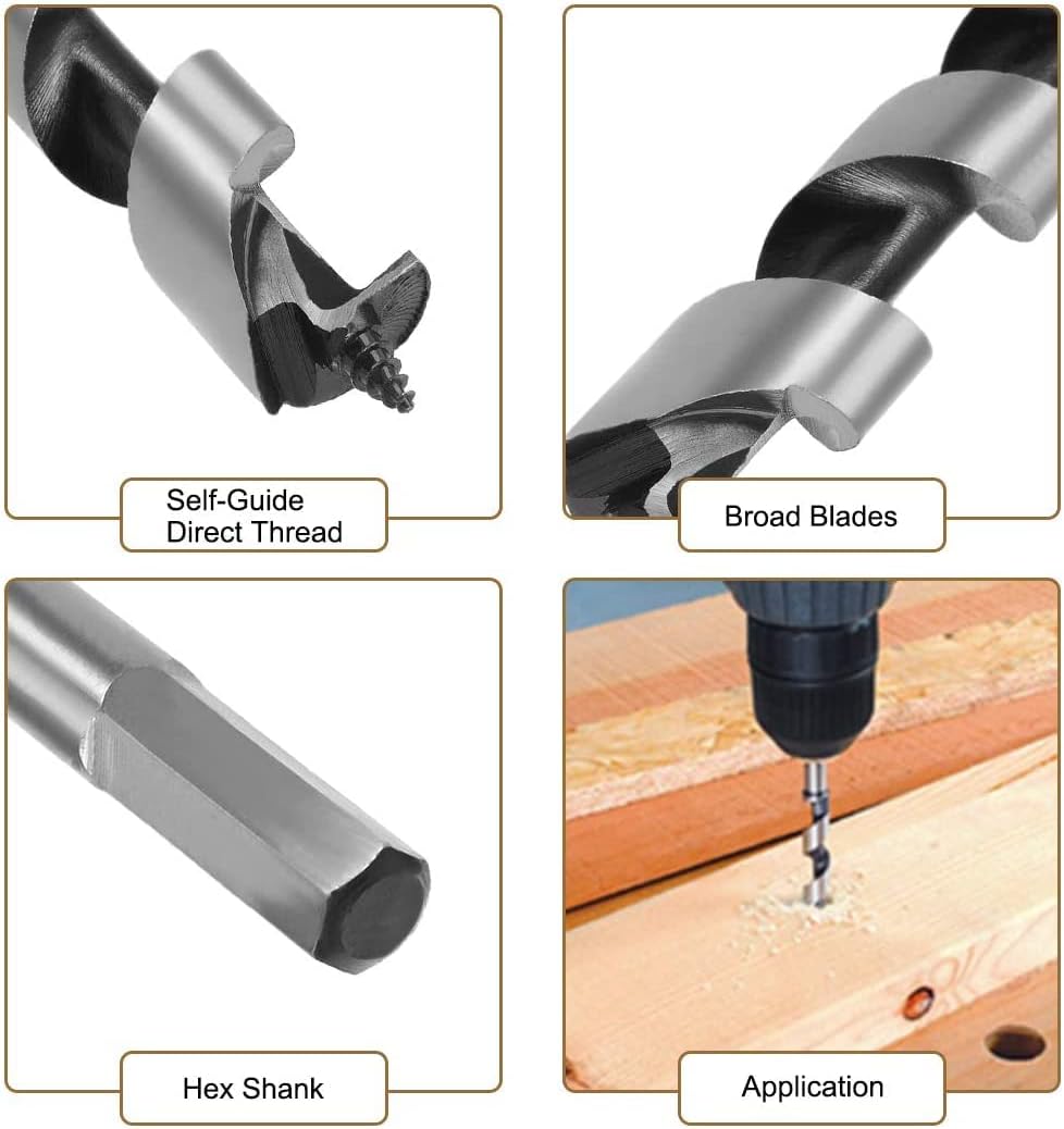 Utoolmart Auger Drill Bit Wood Hex Shank 22mm Cutting Dia High Carbon Steel for Electric Bench Drill Woodworking Carpentry 1pcs