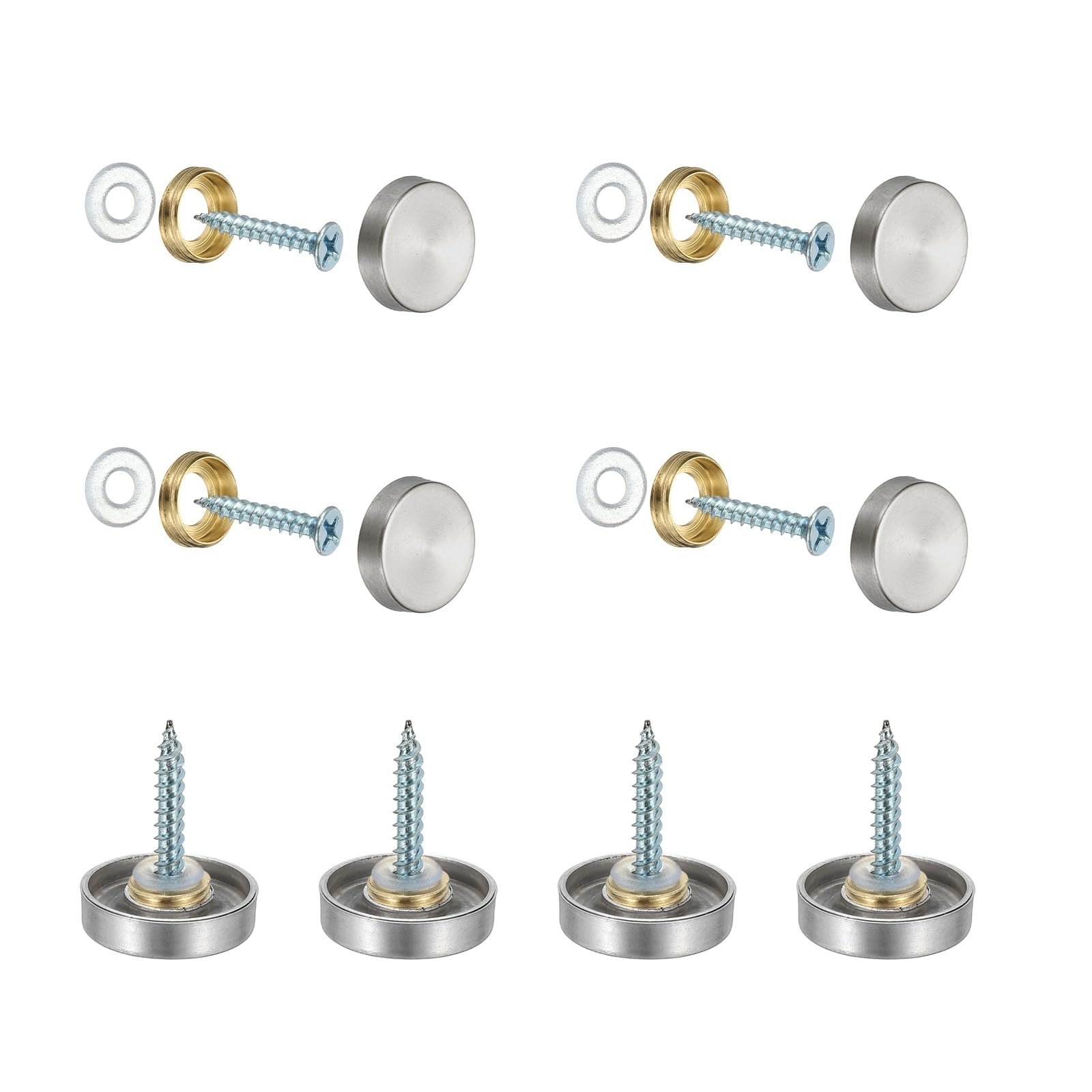 YELARXI Mirror Screws 304 Stainless Steel Decorative Caps Cover Nails Fasteners, 20mm Brushed Finish Fit for Mirror Sign Advertising Hardware (8Pcs, Silver)