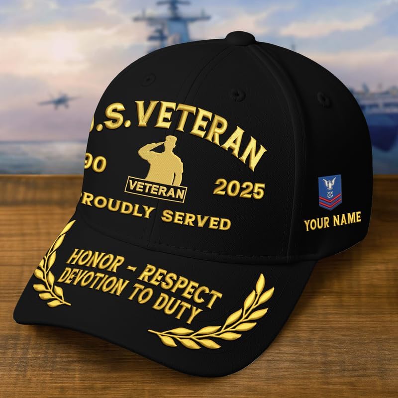 Embroidered Veterans Caps - Custom Military Hat, Embroidered Patch Design, Adjustable Baseball Cap, Veteran Day Gifts